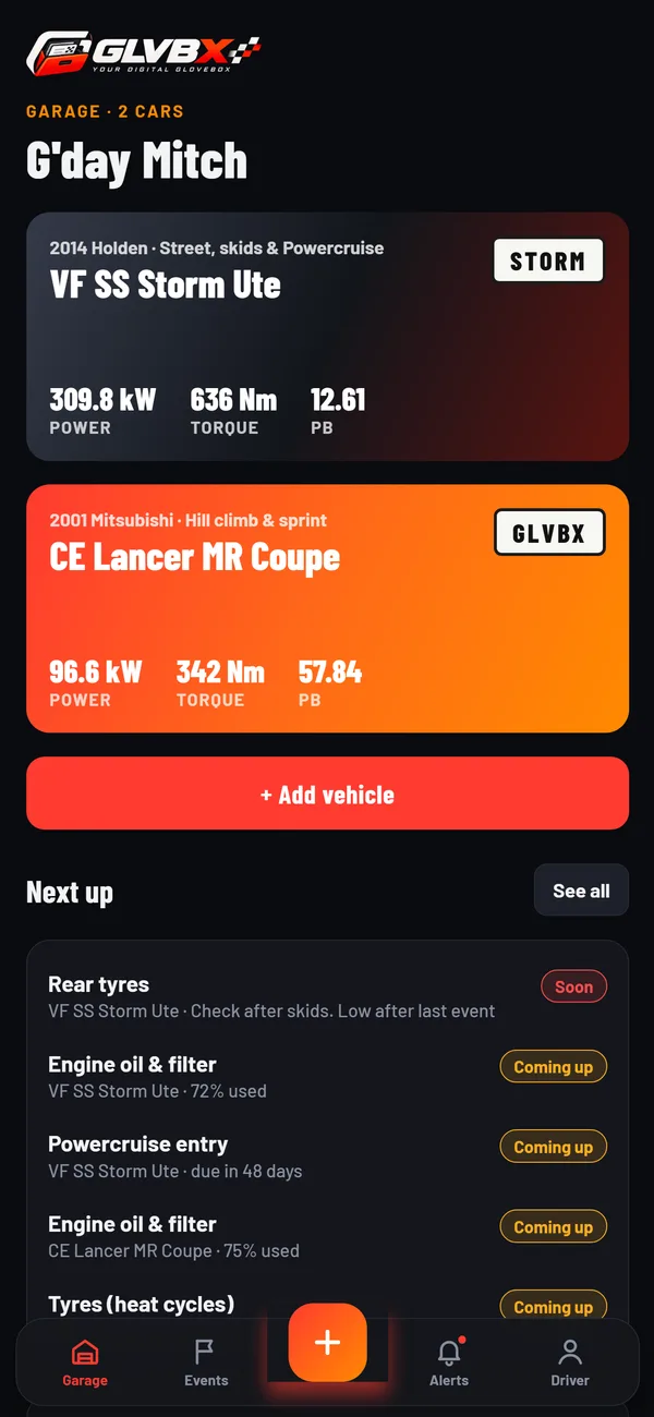 GLVBX app garage screen